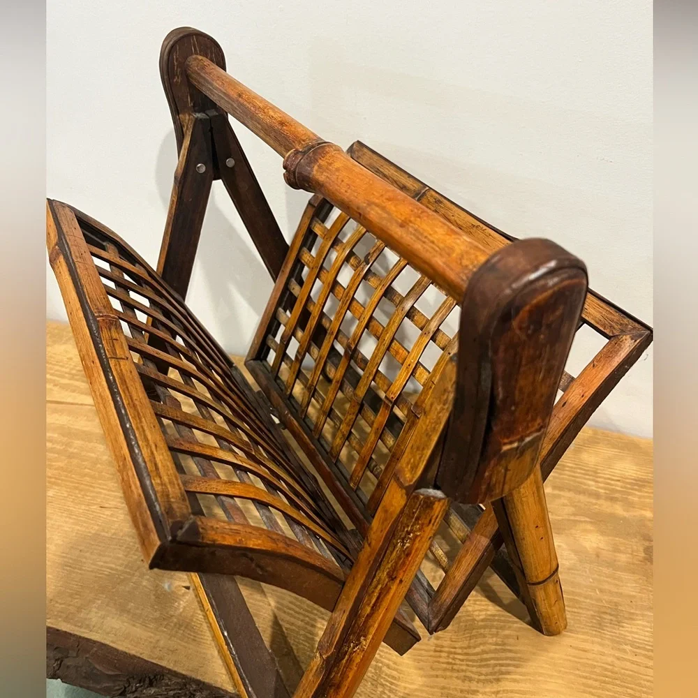 MCM furniture VTG‎ rattan bamboo folding magazine rack EUC